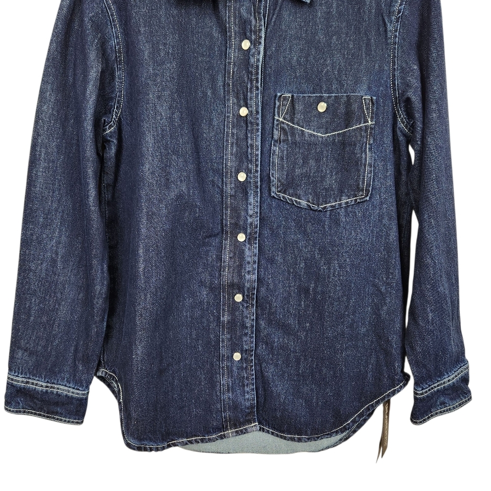 Blank NYC Shot Caller NWT Pearl Snap Dark Wash LS Denim Shirt Womens Size S - Picture 5 of 15